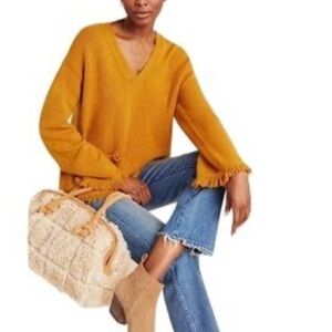 Anthropologie Golden V-Neck Sweater